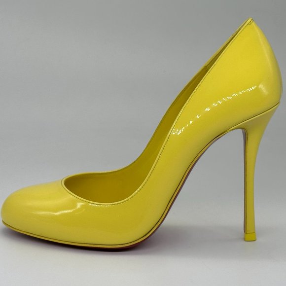 Christian Louboutin DOLLY PUMP 100 Patent Leather Heels Shoes Piou Yellow - Picture 1 of 16